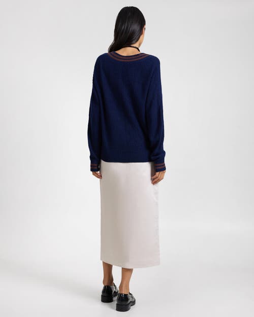 Onia Deep V-neck Varsity Pullover Sweater In Blue