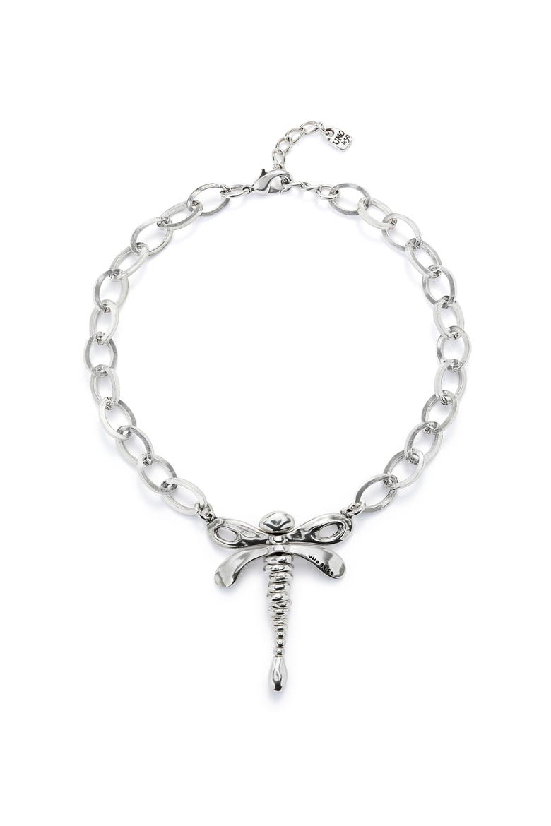 Sterling Silver Plated Chain Necklace with Central Dragonfly, Main, color, Silver