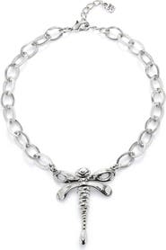 UNODE50 Sterling Silver Plated Chain Necklace with Central Dragonfly