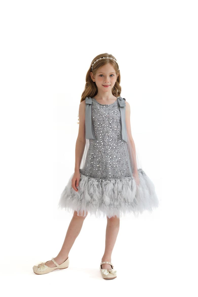 Sequin Feather Dress, Alternate, color, Silver