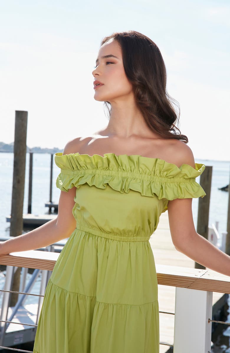 London Times Ruffle Off the Shoulder Tiered Dress, Alternate, color, Lime