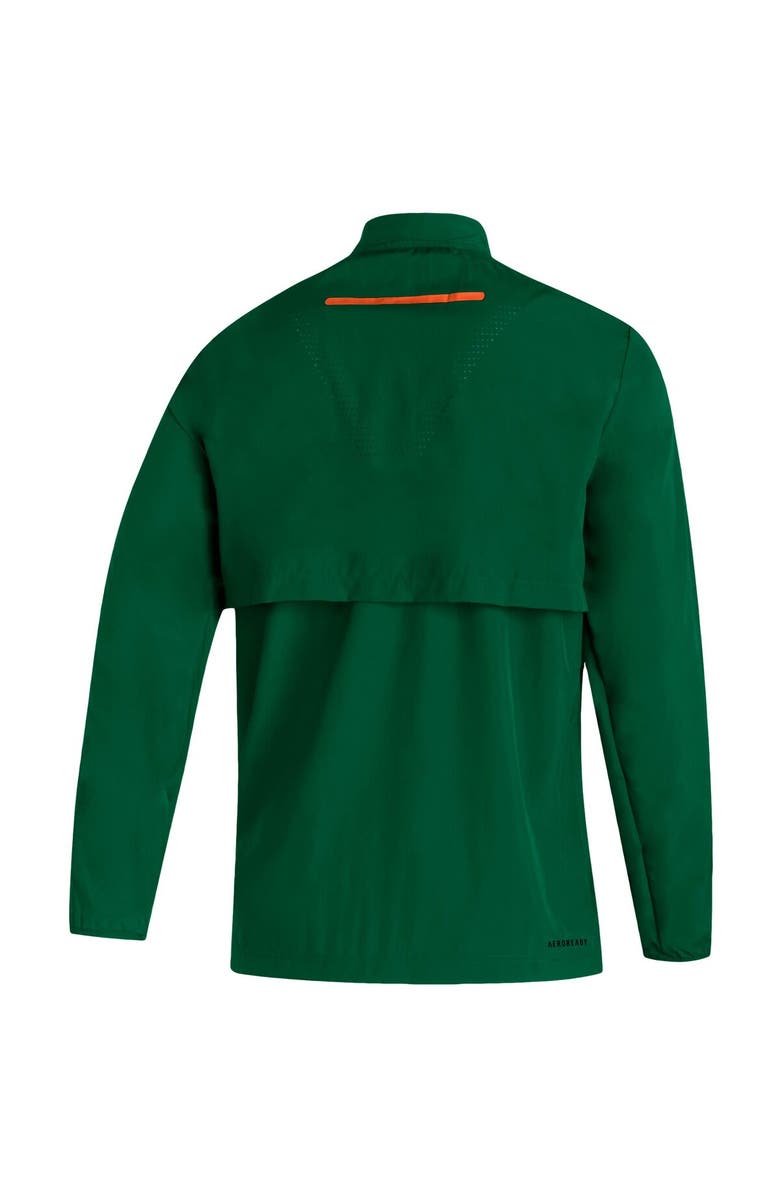 adidas Men's adidas Green Miami Hurricanes 2021 Sideline AEROREADY Quarter-Zip Jacket, Alternate, color,