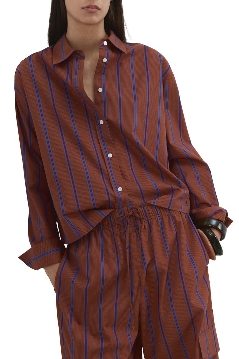 Stripe Cotton Shirt, Main, color, RUSSET