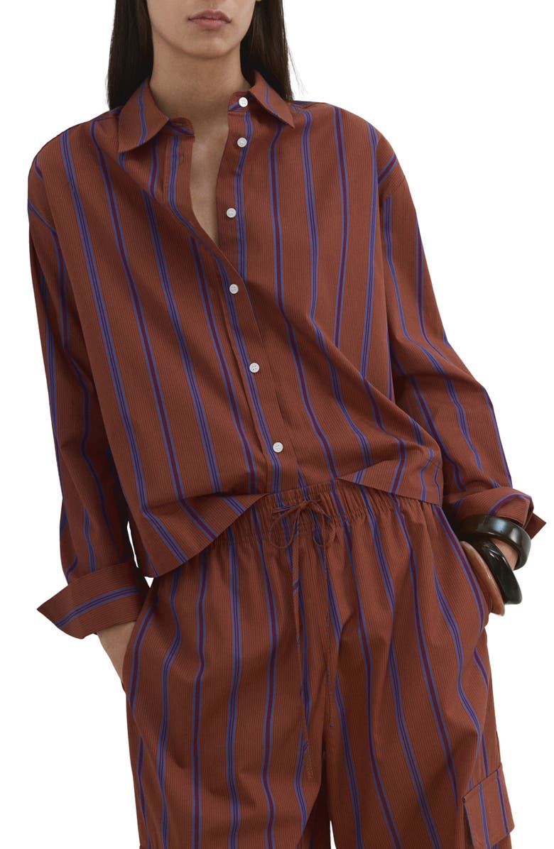 MANGO Stripe Cotton Shirt, Main, color, Russet