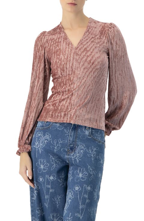 Pleated Velvet V-Neck Blouse