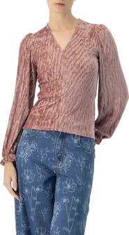 IVONNE Pleated Velvet V-Neck Blouse