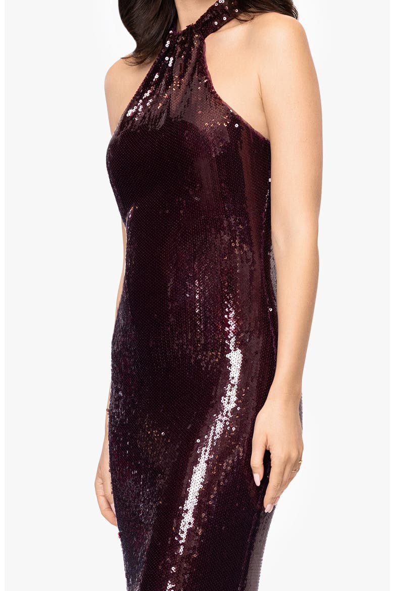 Sequin High Neck Sheath Gown, Alternate, color, BURGUNDY
