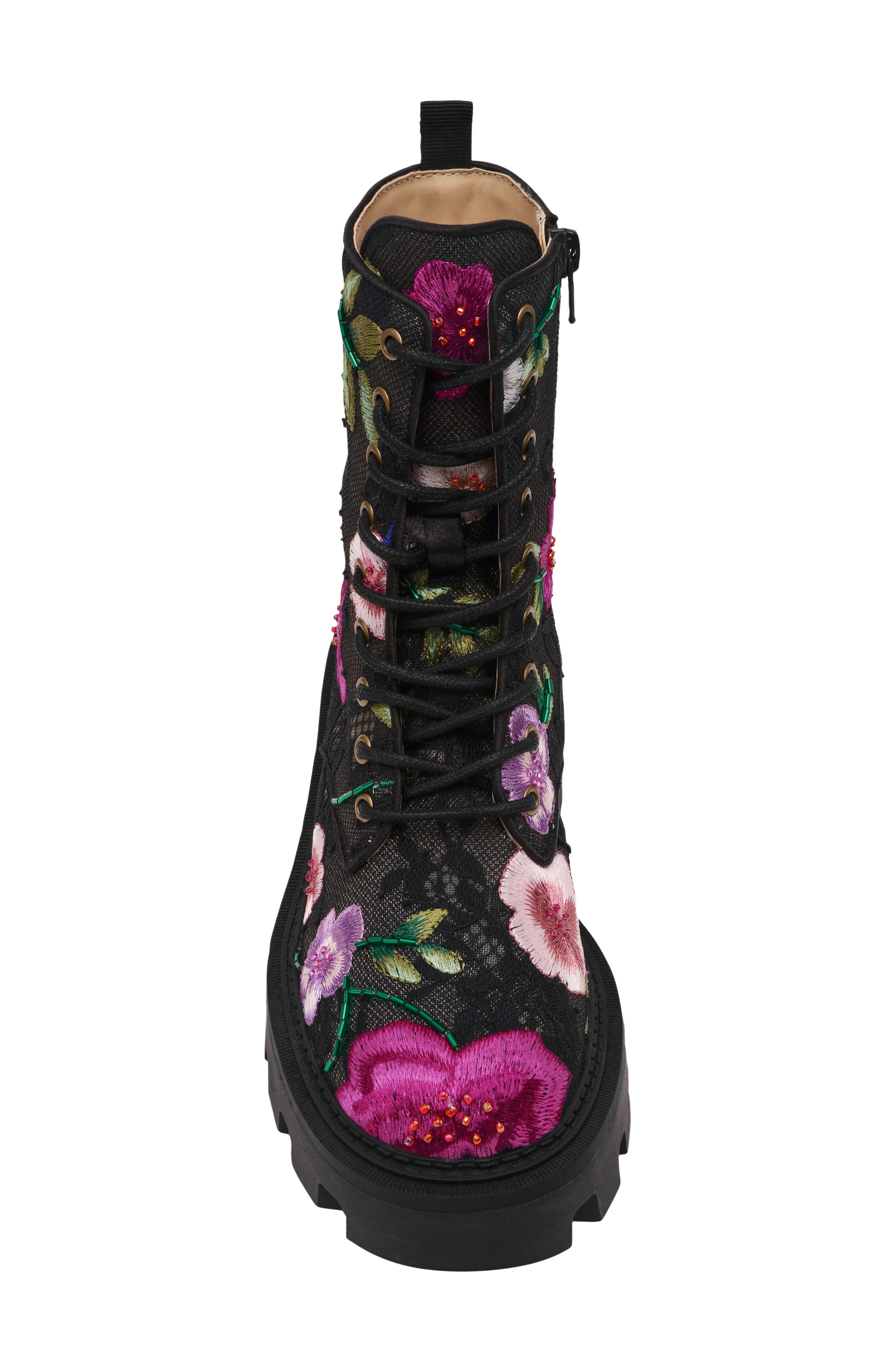 Betsey Johnson Polli Beaded Floral Combat Boot, Alternate, color, 