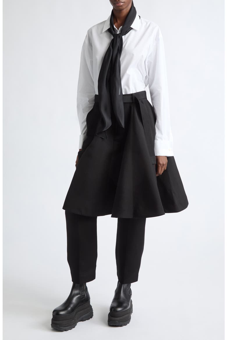 Poplin Button-Up Shirt with Satin Tie, Alternate, color, OFF WHITE