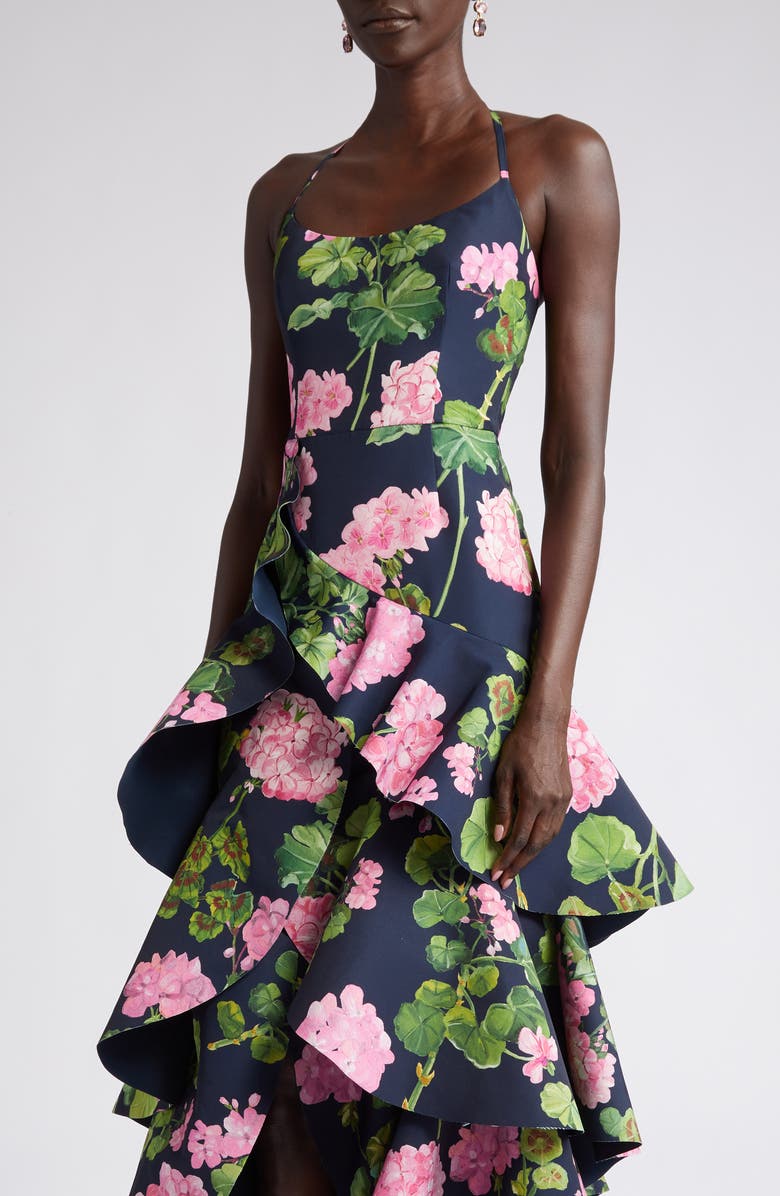 Oscar de la Renta Floral Halter Neck High-Low Gown, Alternate, color, 