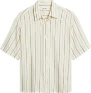 Open Edit Oversize Stripe Short Sleeve Button-Up Shirt
