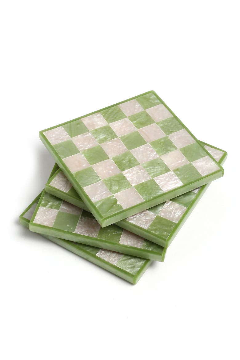 Set of 4 Checkered Resin Coasters, Alternate, color, GREEN
