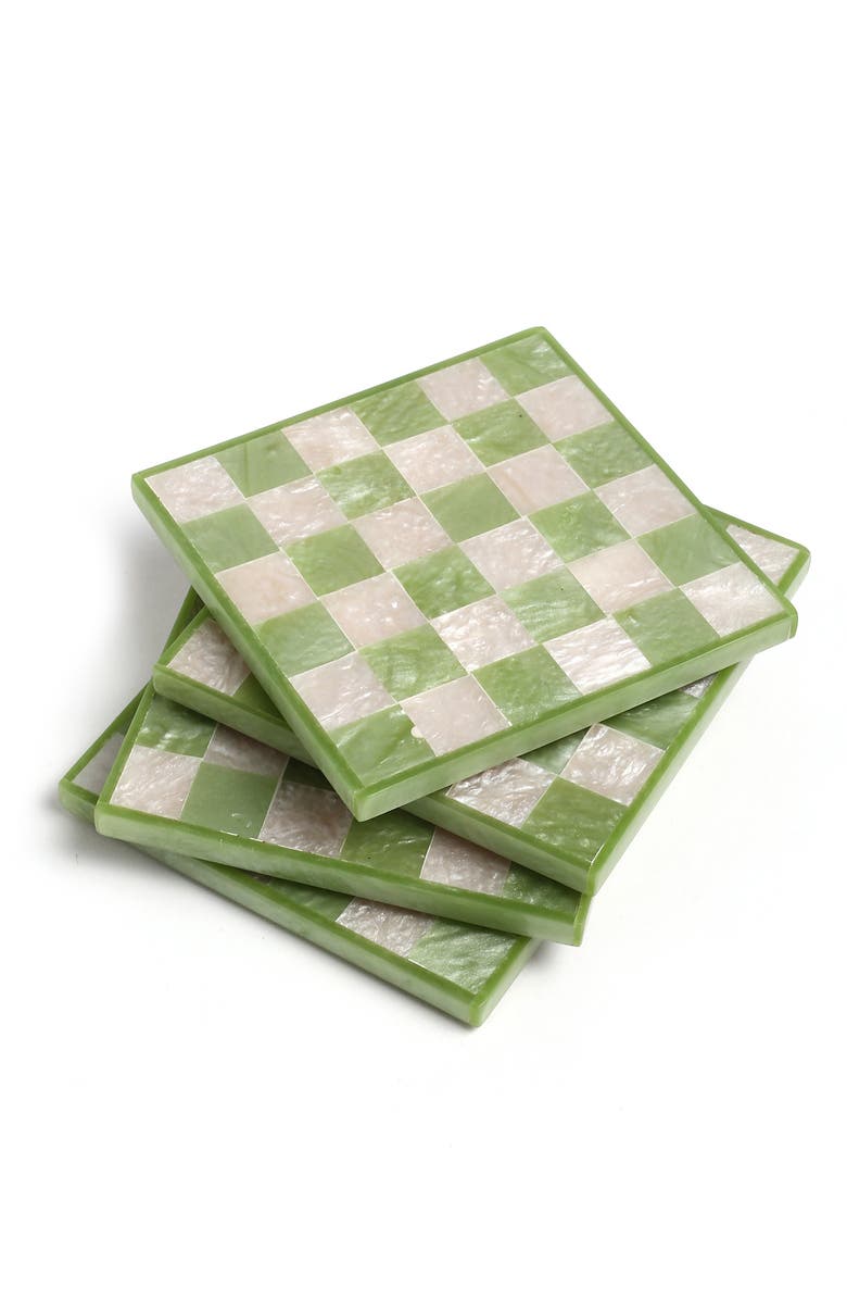 Tiramisu Set of 4 Checkered Resin Coasters, Alternate, color, Green