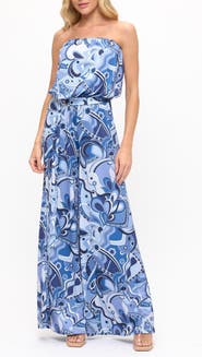 O.L. Chevron Print Strapless Wide Leg Jumpsuit