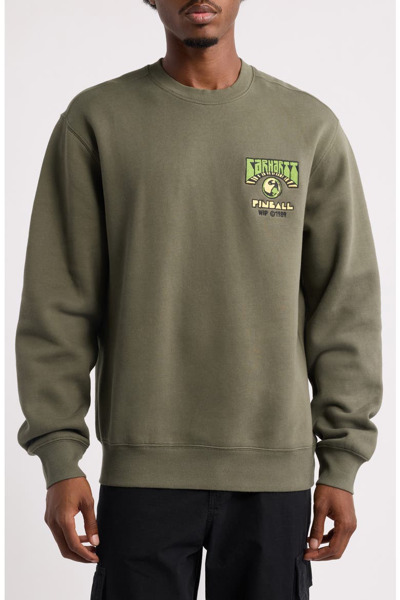 Pinball Embroidered Cotton Crewneck Sweatshirt, Main, color, LEAF