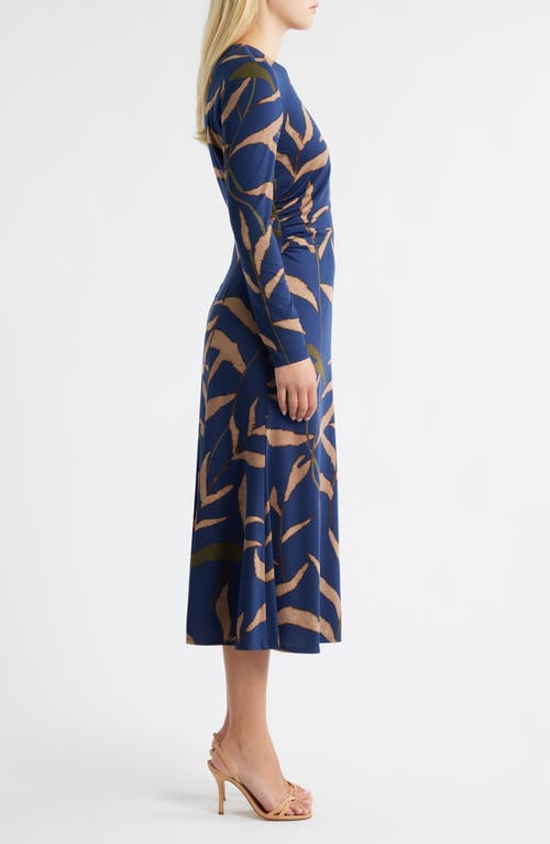 Julia Jordan Abstract Print Long Sleeve Midi Dress In Blue