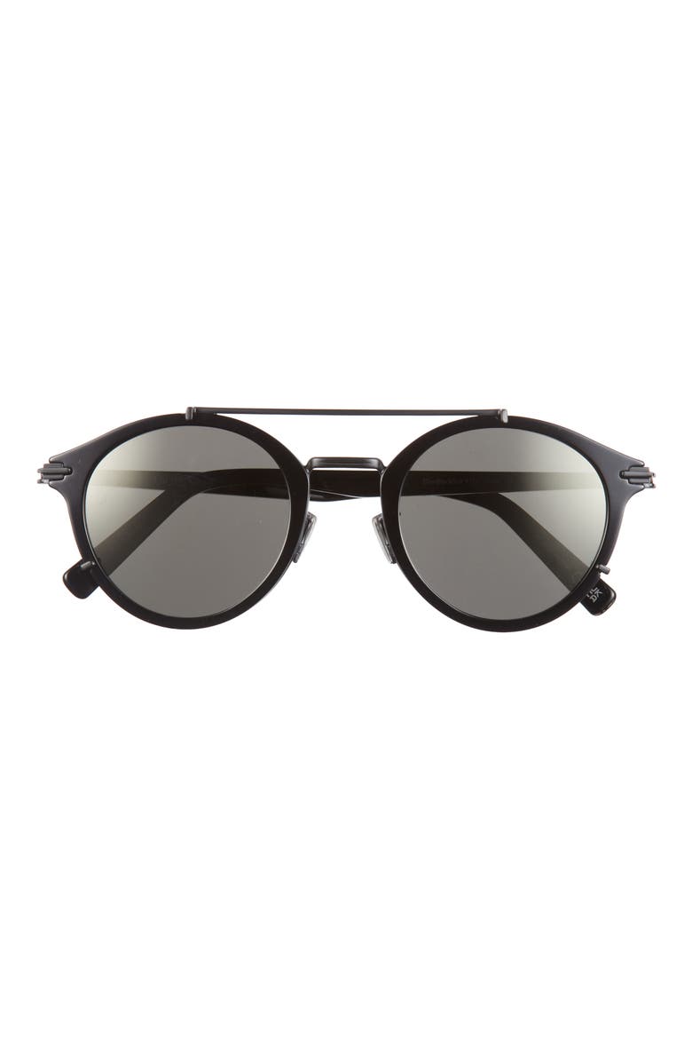 'DiorBlackSuit R7U 50mm Round Sunglasses, Main, color, SHINY BLACK / BROWN MIRROR
