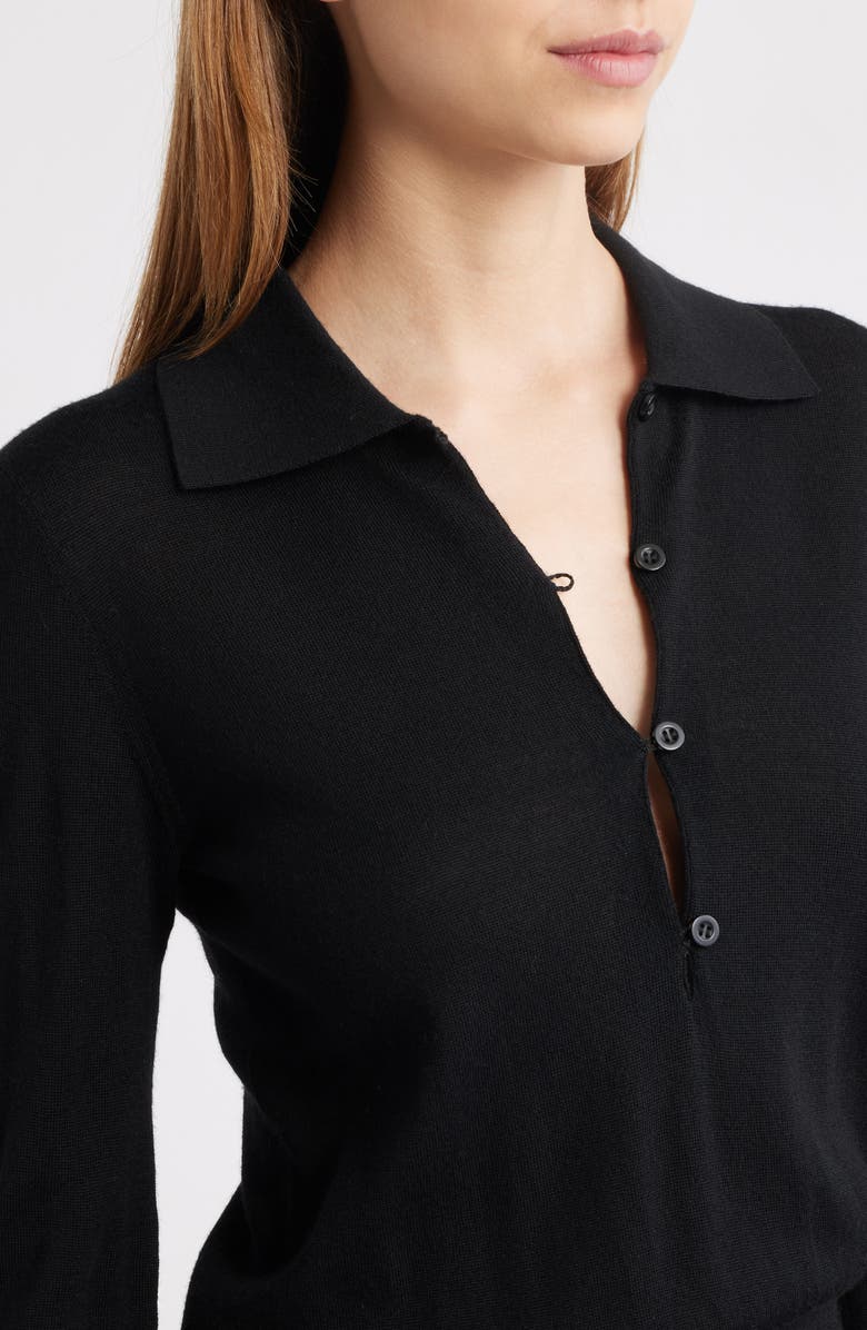 FRAME The Smart Polo Long Sleeve Merino Wool Sweater Dress, Alternate, color, Black