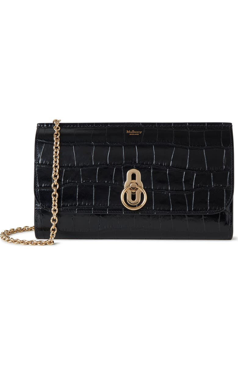 Mulberry Small Amberley Croc Embossed Leather Clutch, Main, color, Black