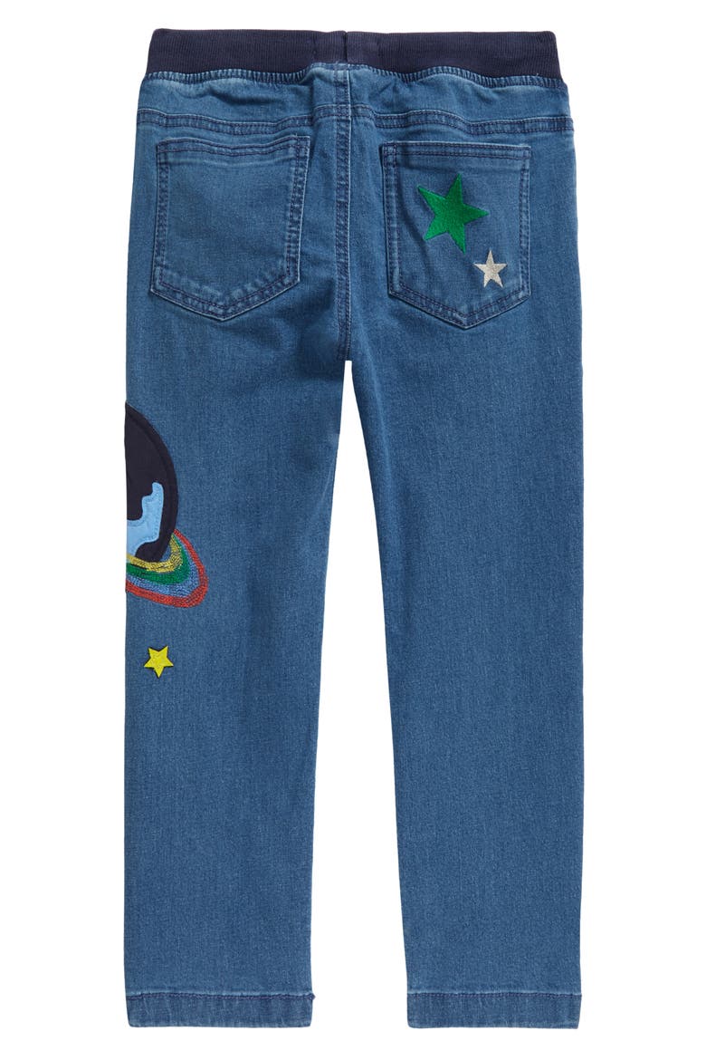 Kids' Appliqué Pull-On Denim Pants, Alternate, color, MID VINTAGE SPACE
