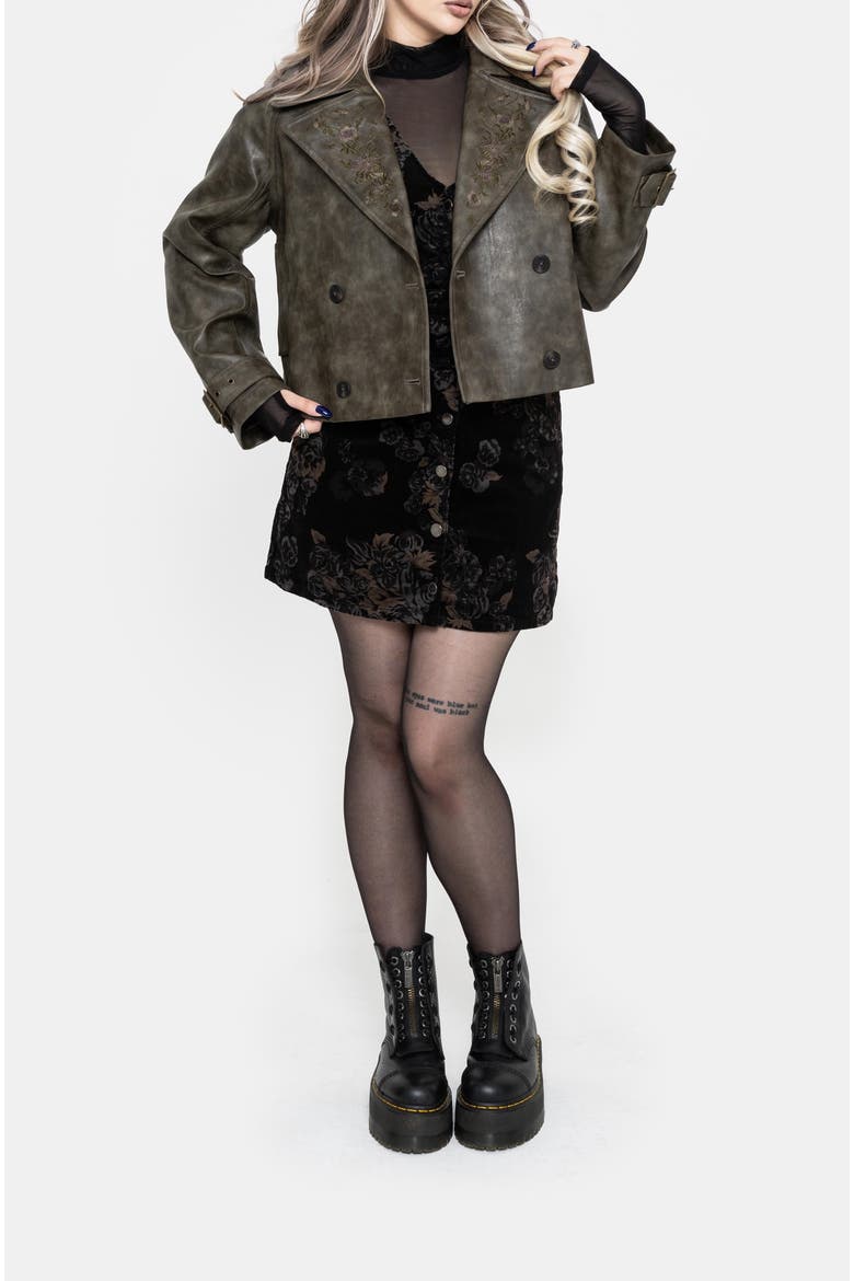 Fleux Faux Leather Cropped Trench Jacket, Alternate, color, Brown