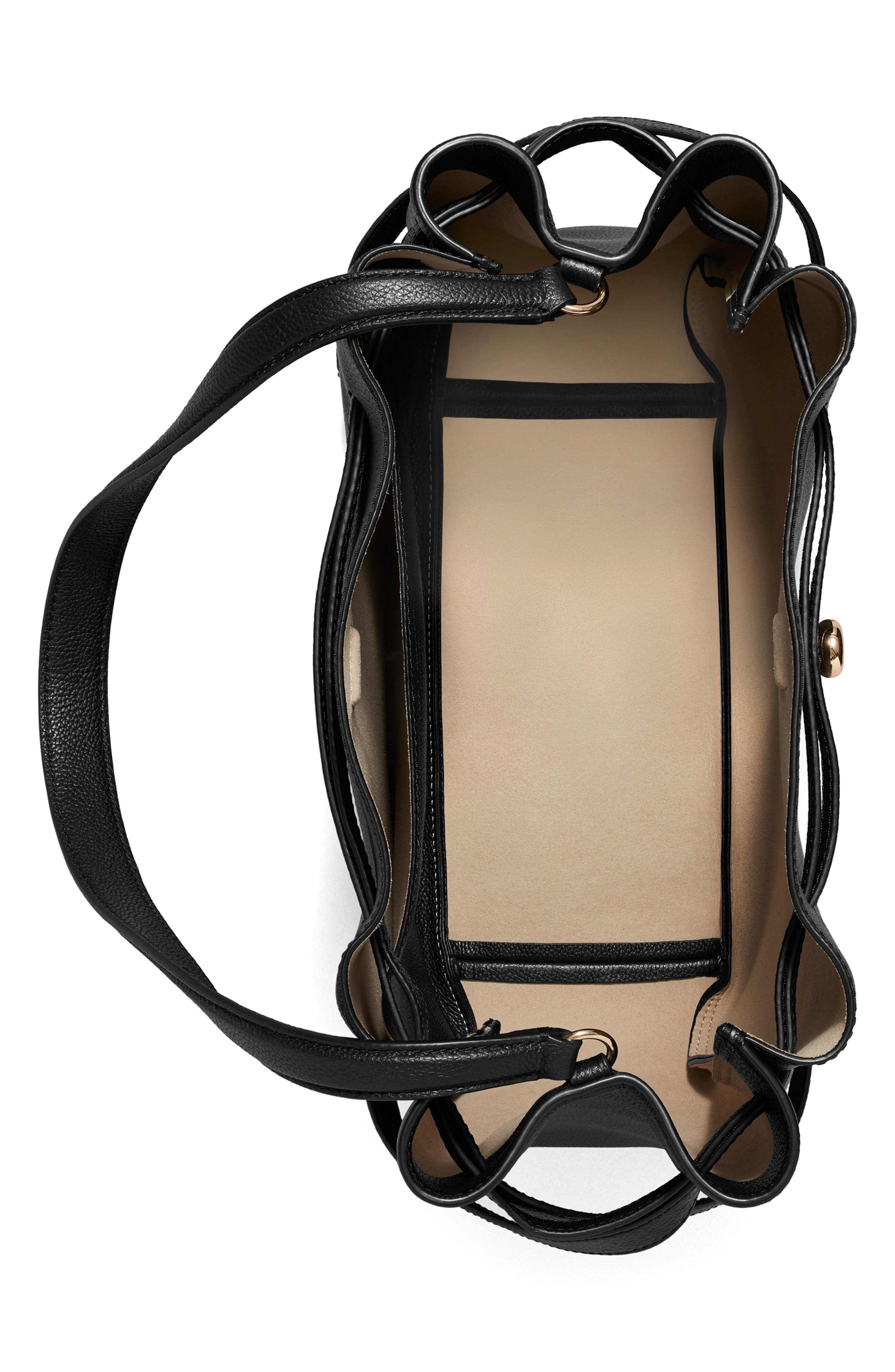 Tory Burch Large Romy Pebble Leather Bucket Bag, Alternate, color, Black