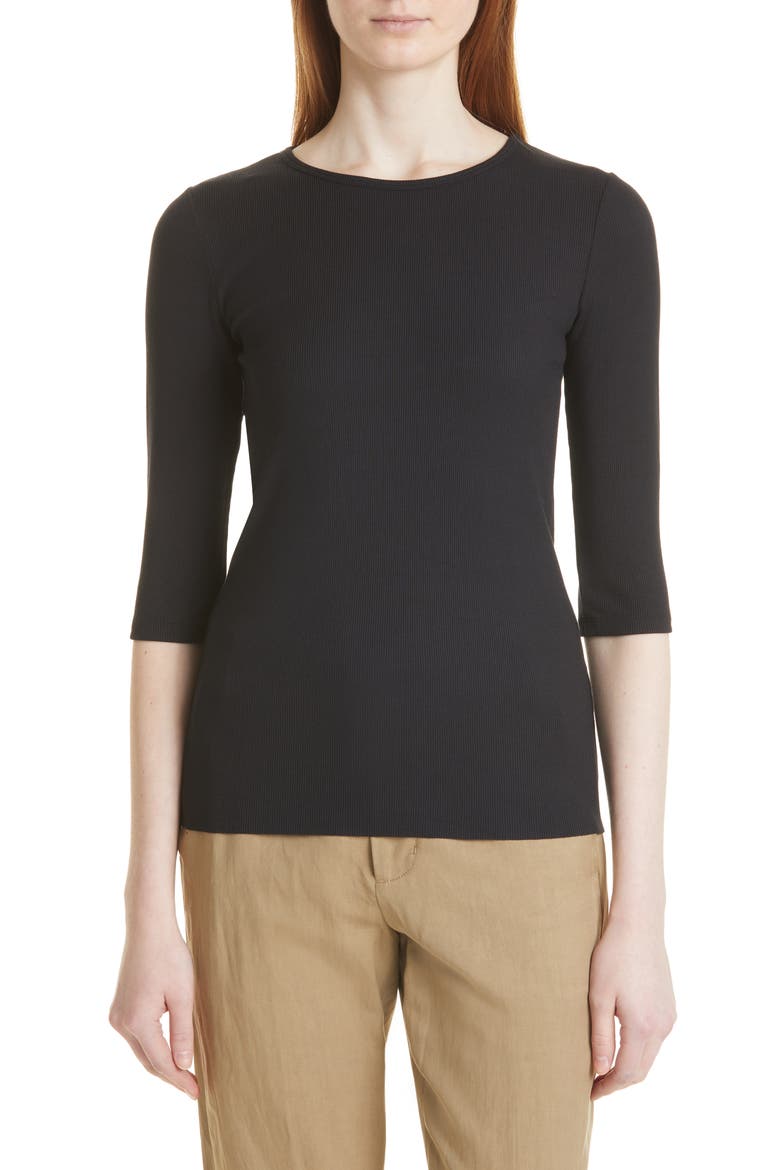 Elbow Sleeve Rib Top, Main, color, BLACK