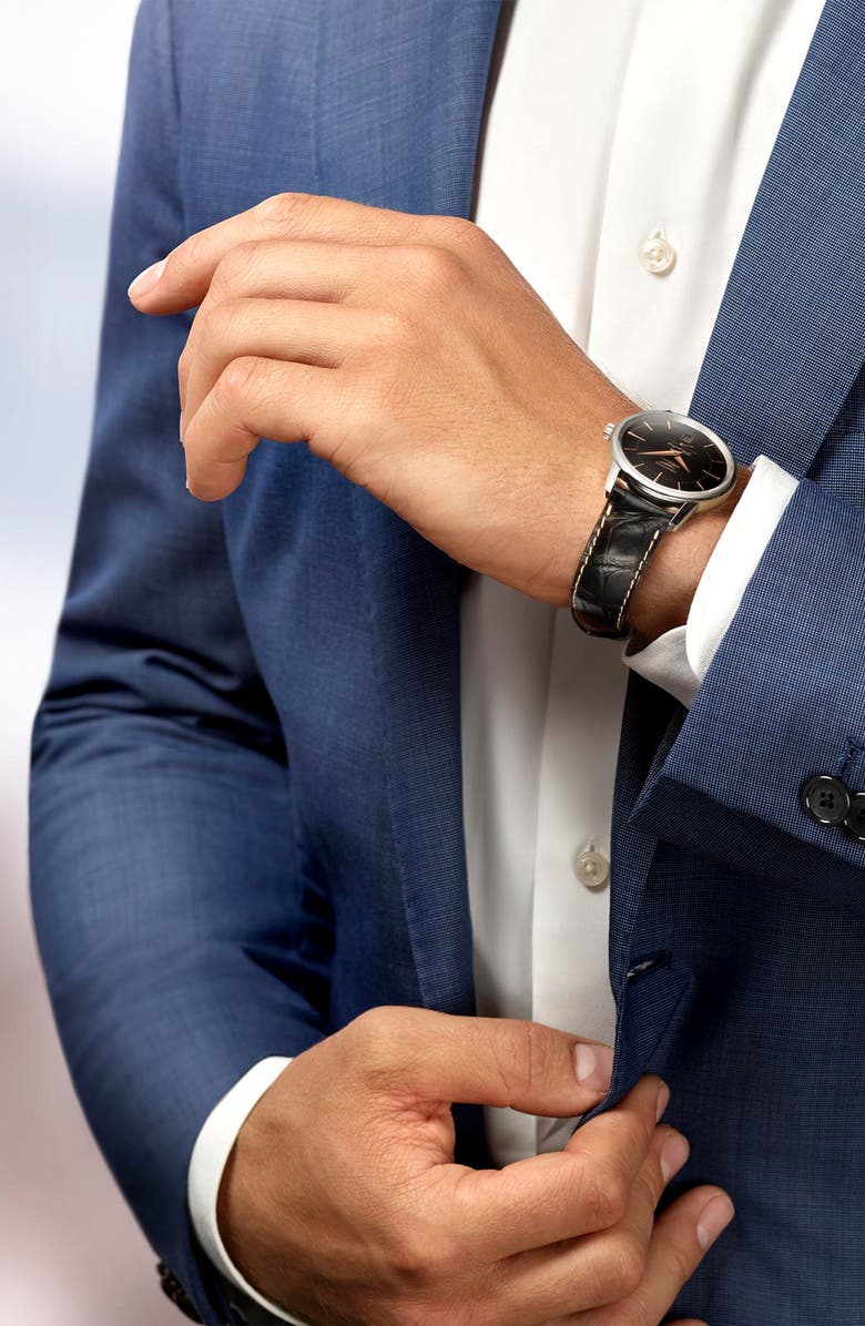 Longines Flagship Heritage Automatic Leather Strap Watch, 38.5mm, Alternate, color, 