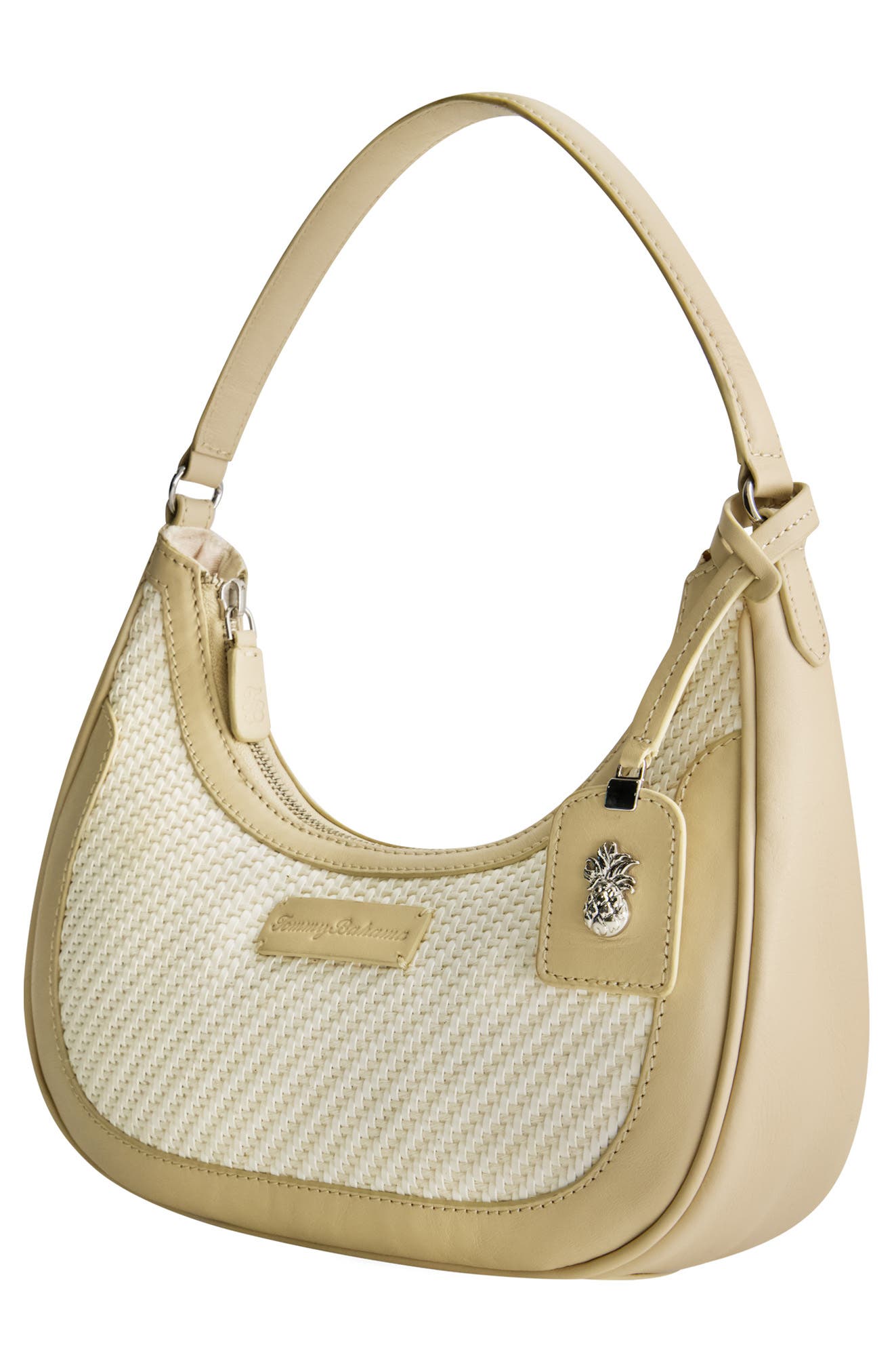 Soft Woven Zip-Top Hobo, Alternate, color, TAN/ WHITE