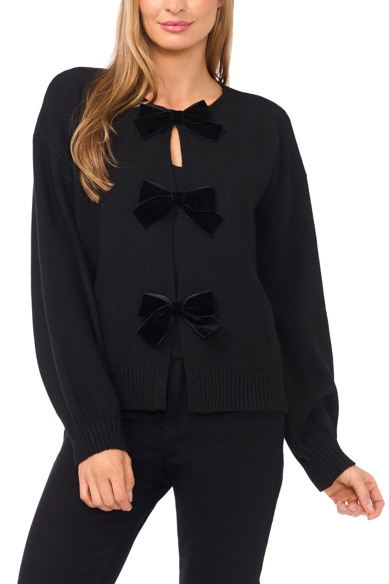Bow Accent Cardigan, Main, color, RICH BLACK