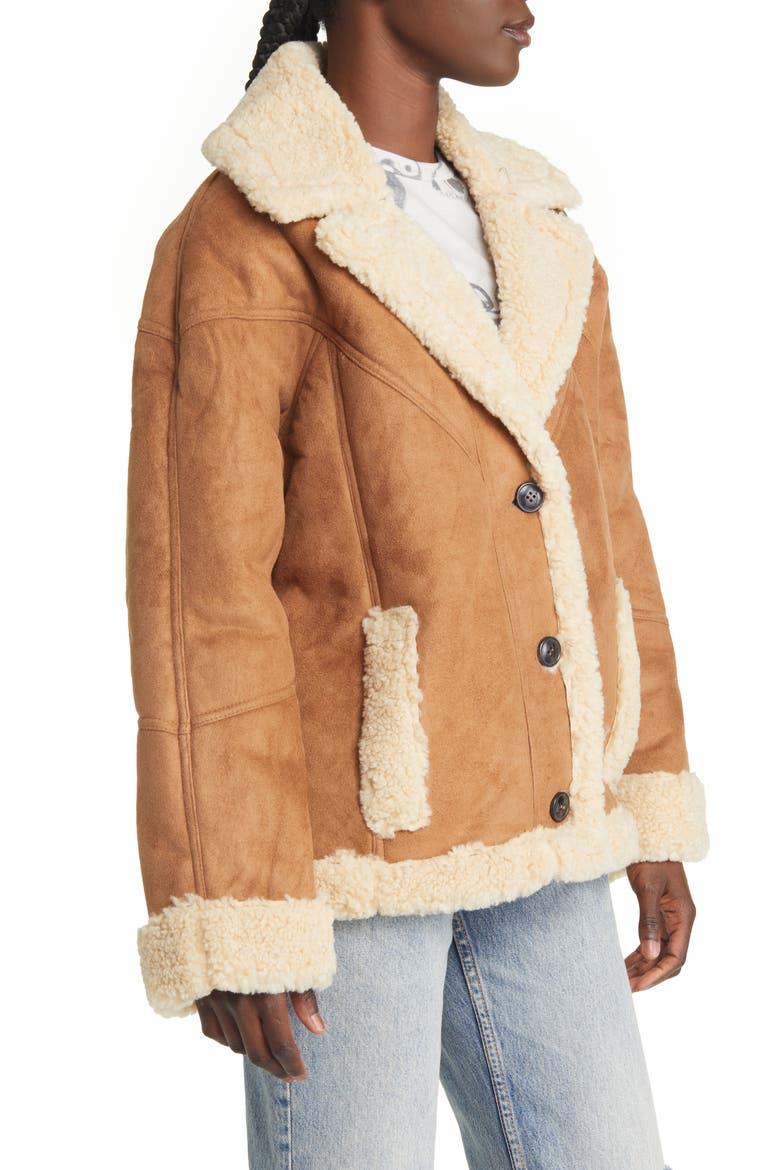 Women's Faux Shearling Car Coat, Alternate, color, BROWN