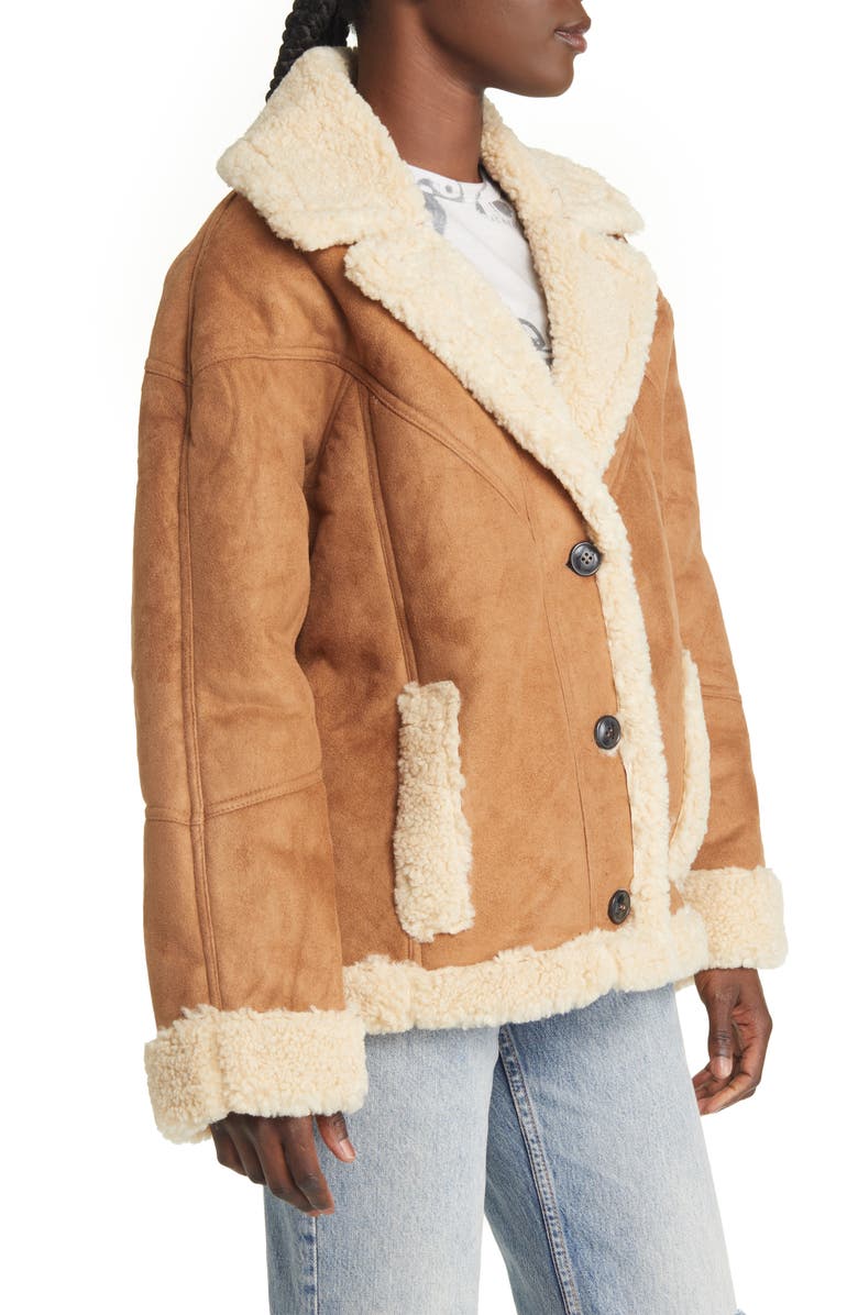Topshop Women's Faux Shearling Car Coat, Alternate, color, 