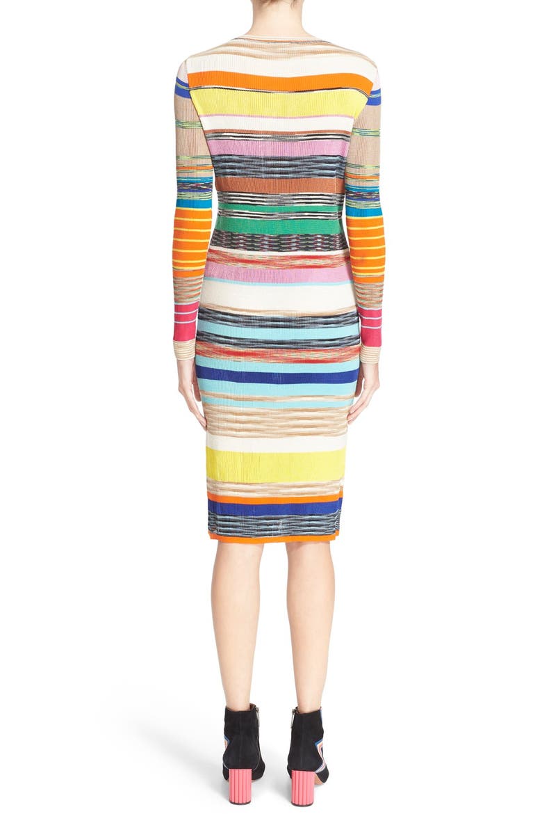 Stripe Rib Knit Sheath Dress, Alternate, color, WHITE/ BEIGE/ MULTI