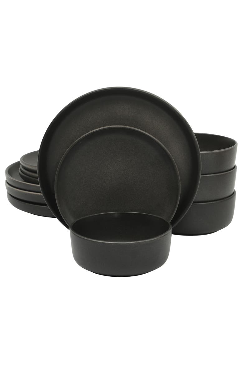 Pasco 12-Piece Reactive Glaze Stoneware Dinnerware Set, Main, color, Matte Black