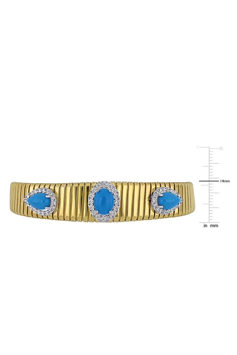 Turquoise & Cubic Zirconia 3-Stone Halo Bangle Bracelet, Alternate, color, Turquoise