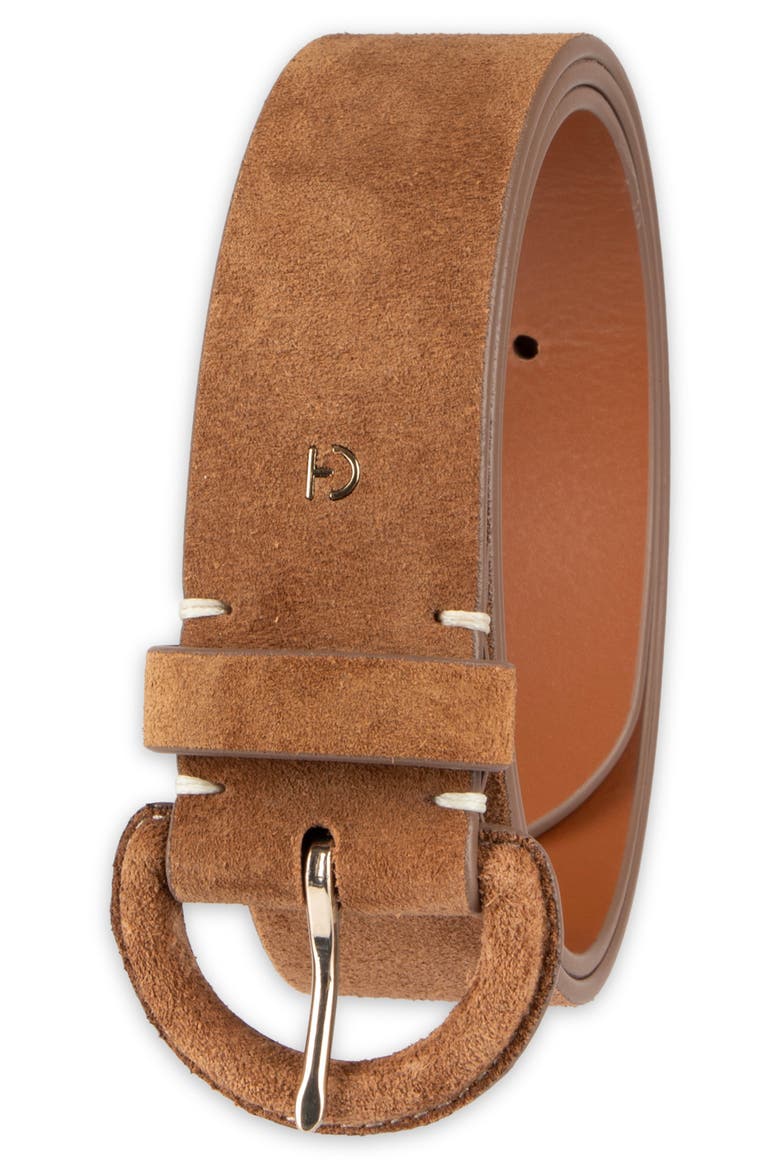 Covered Buckle Suede Belt, Alternate, color, LIGHT BROWN