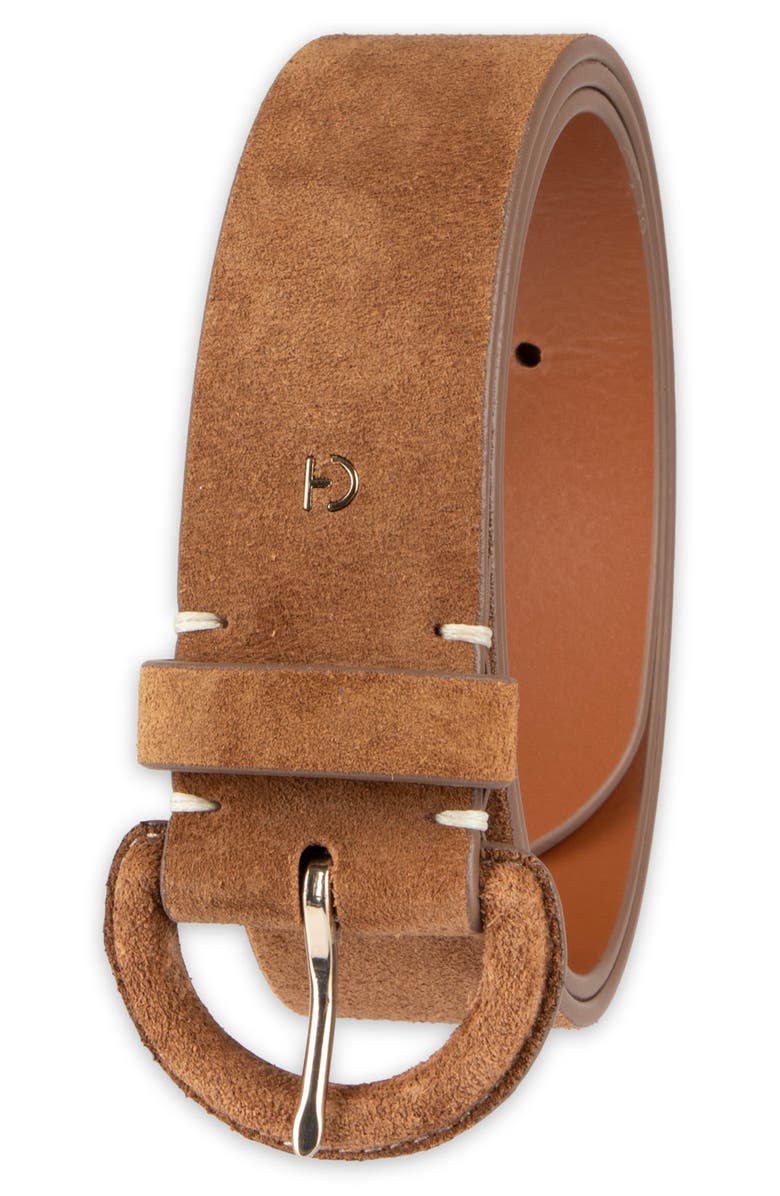 Cole Haan Covered Buckle Suede Belt, Alternate, color, Light Brown