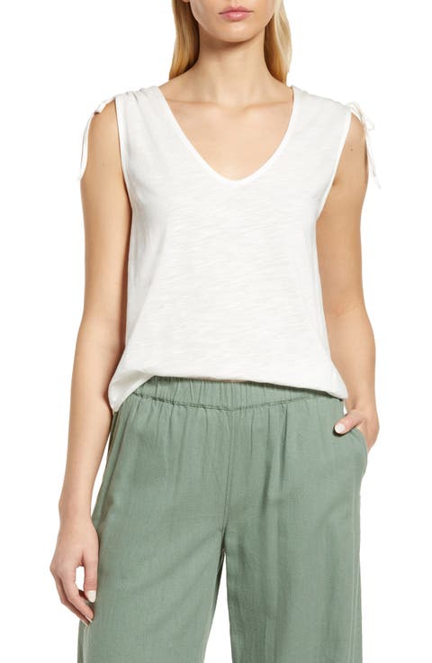 Drawstring Shoulder Cotton Blend Tank Top