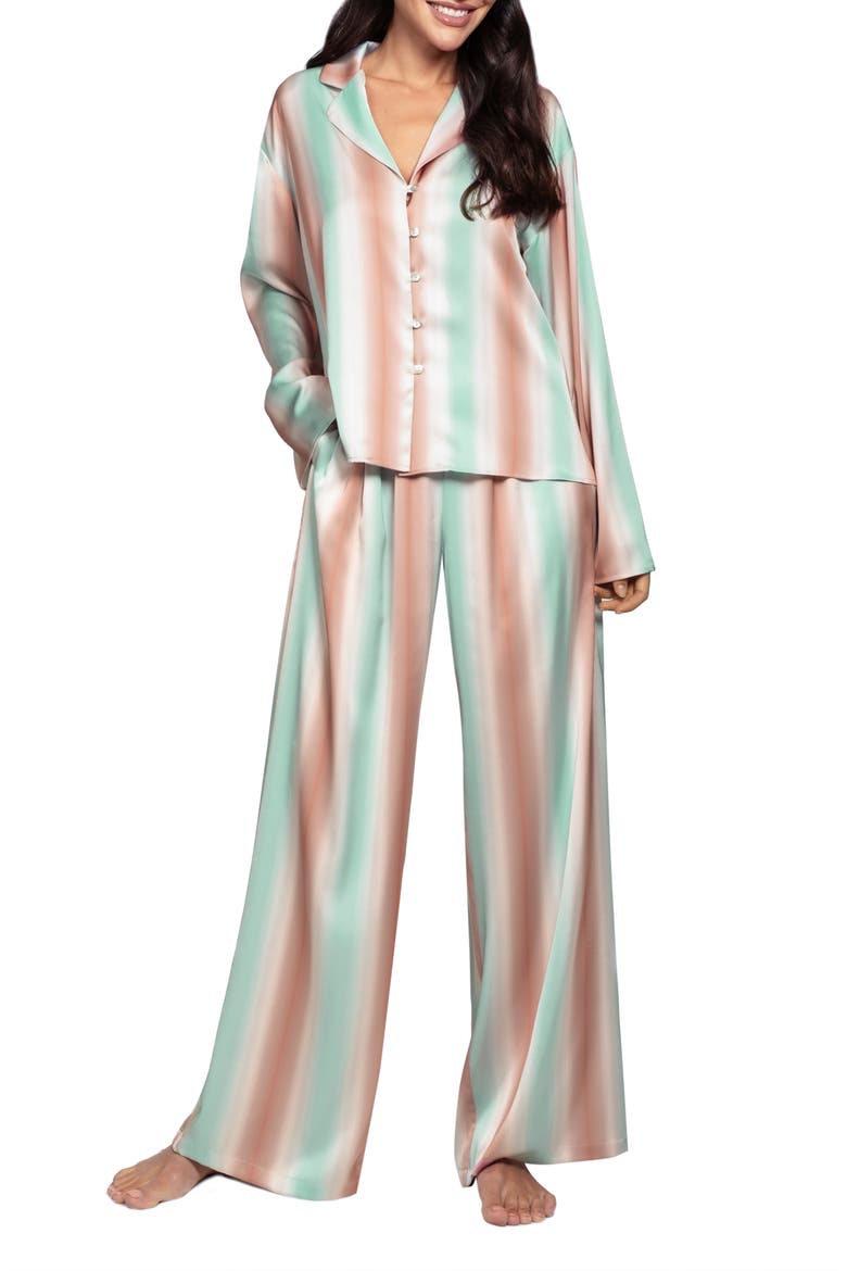 Stripe Satin Pajamas, Main, color, MINT