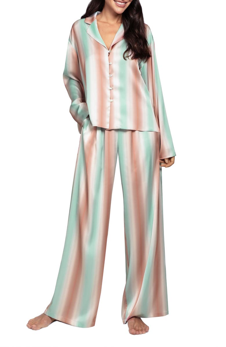 Midnight Bakery Stripe Satin Pajamas, Main, color, Mint