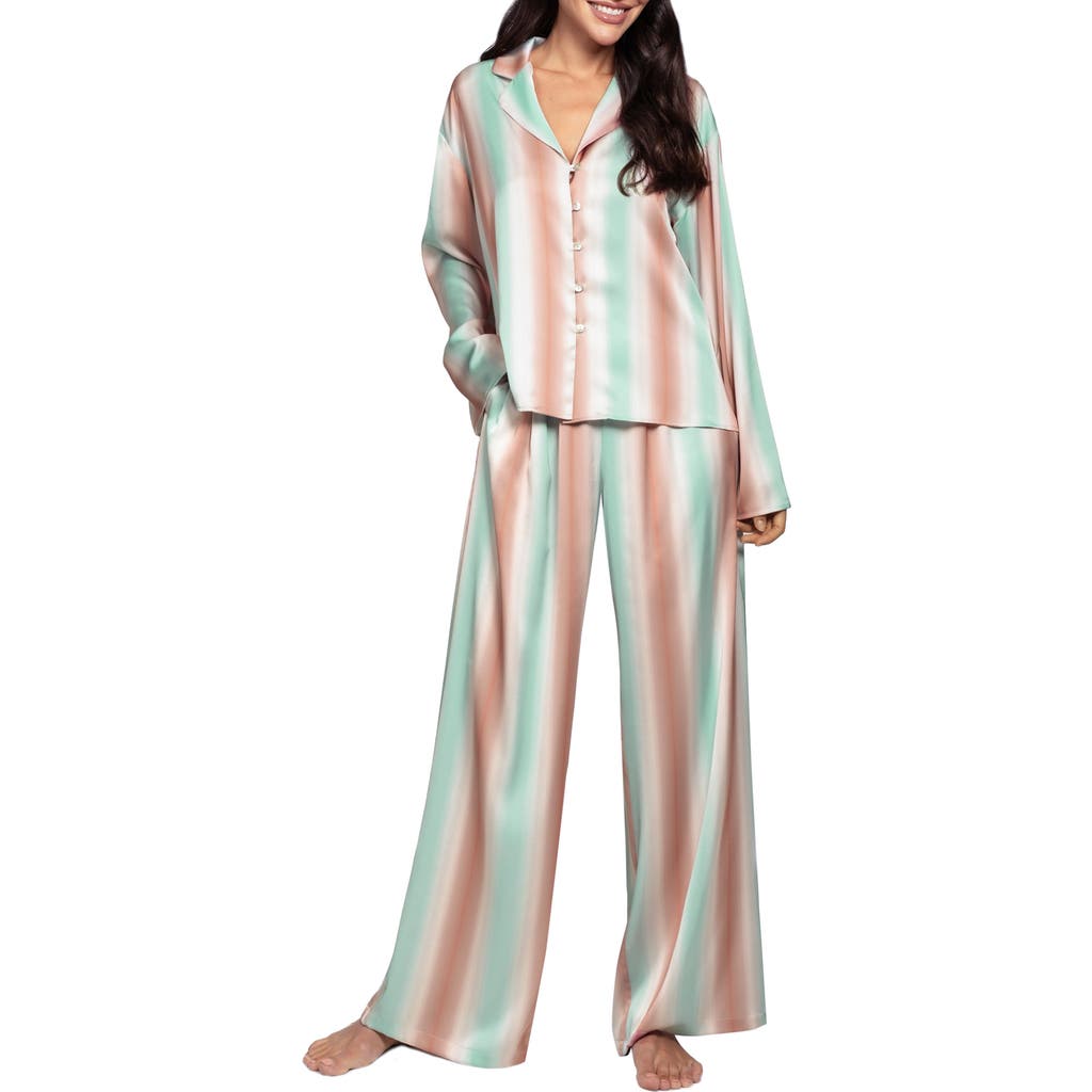 Midnight Bakery Stripe Satin Pajamas in Mint at Nordstrom, Size Large
