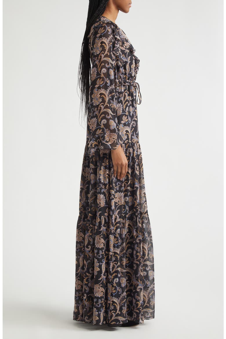 Akara Long Sleeve Floral Paisley Silk Maxi Dress, Alternate, color, BLACK MULTI