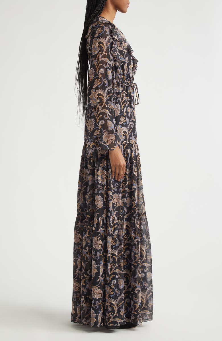 Veronica Beard Akara Long Sleeve Floral Paisley Silk Maxi Dress, Alternate, color, Black Multi