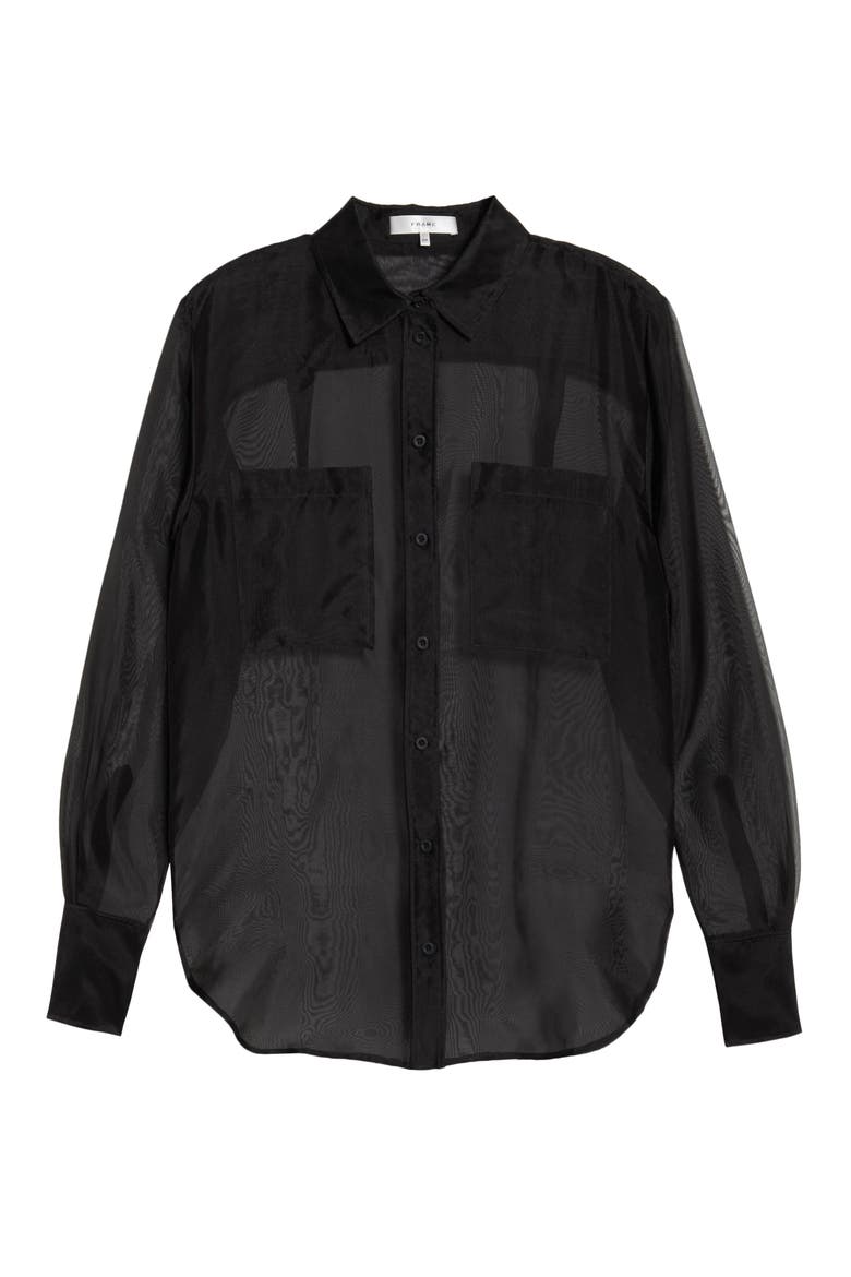 The Silk Organza Button-Up Shirt, Alternate, color, BLACK