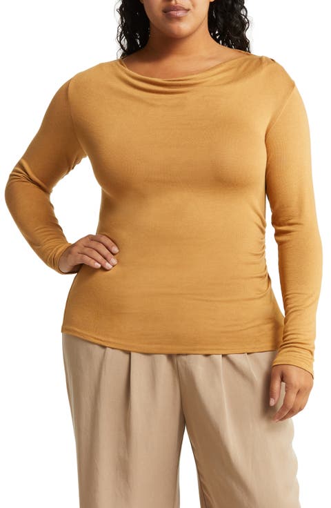 Drape Neck Long Sleeve Top (Plus Size)