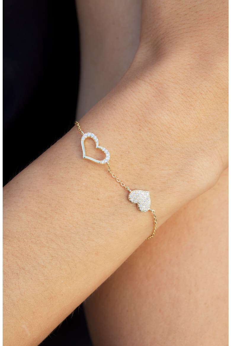 Cubic Zirconia Heart Charm Bracelet, Alternate, color, YELLOW GOLD