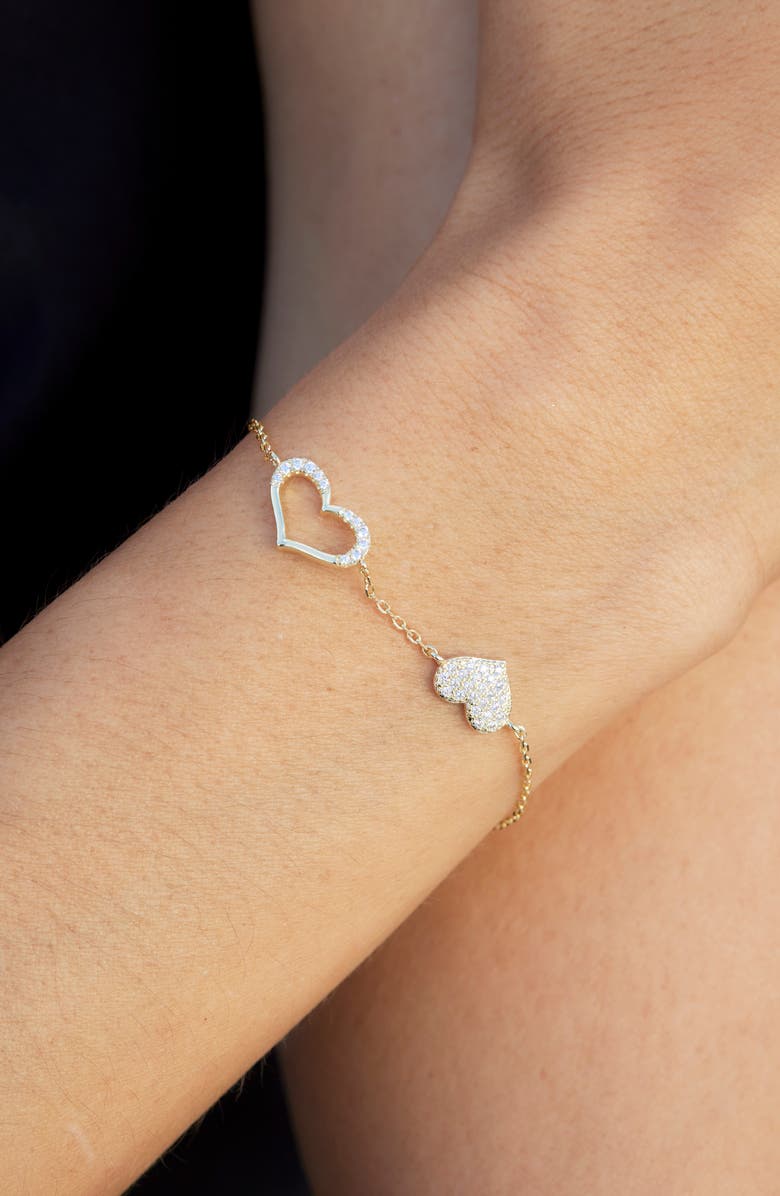 SAVVY CIE JEWELS Cubic Zirconia Heart Charm Bracelet, Alternate, color, Yellow Gold