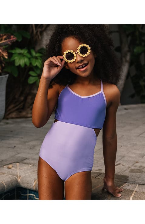 Girls Wrap Seersucker One Piece Swimsuit