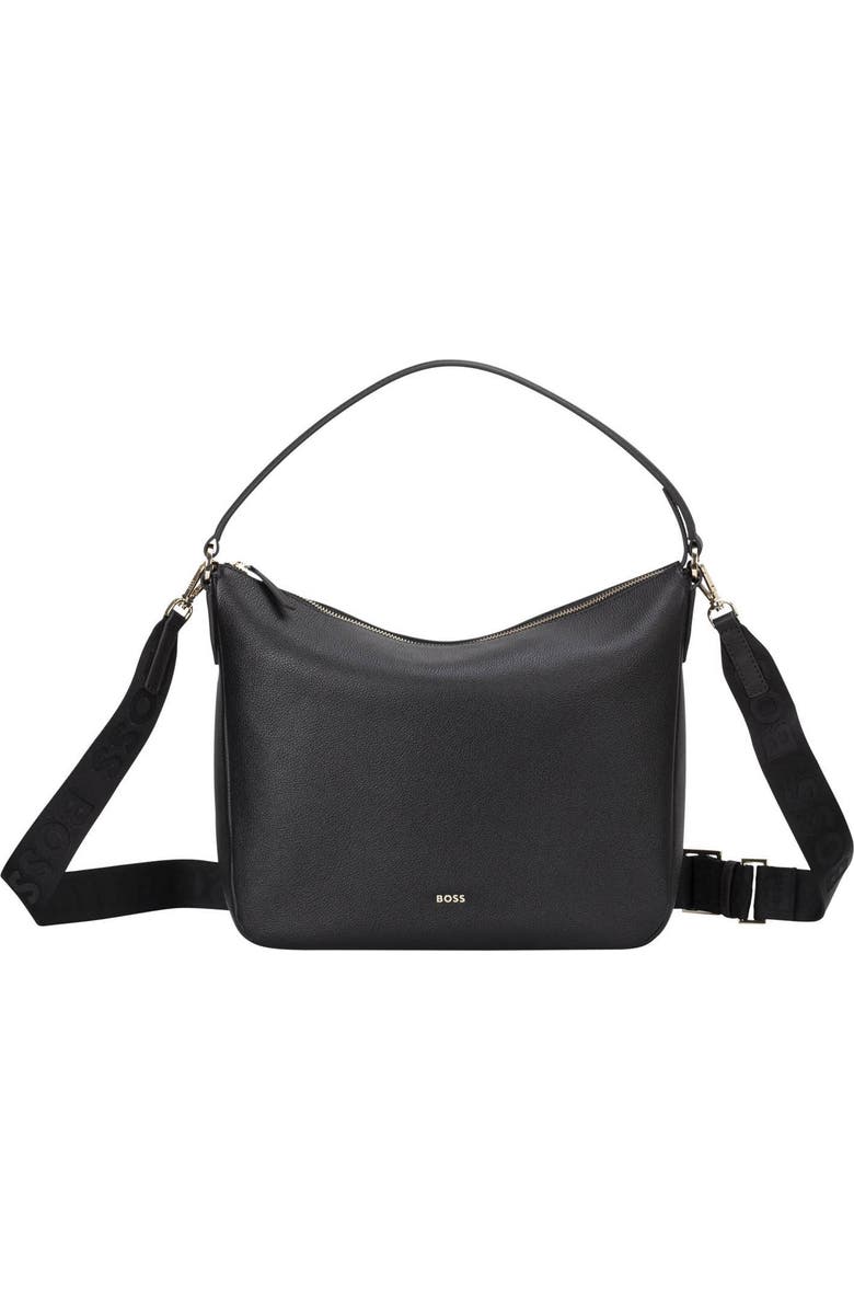 BOSS Medium Alyce Leather Hobo Bag, Main, color,