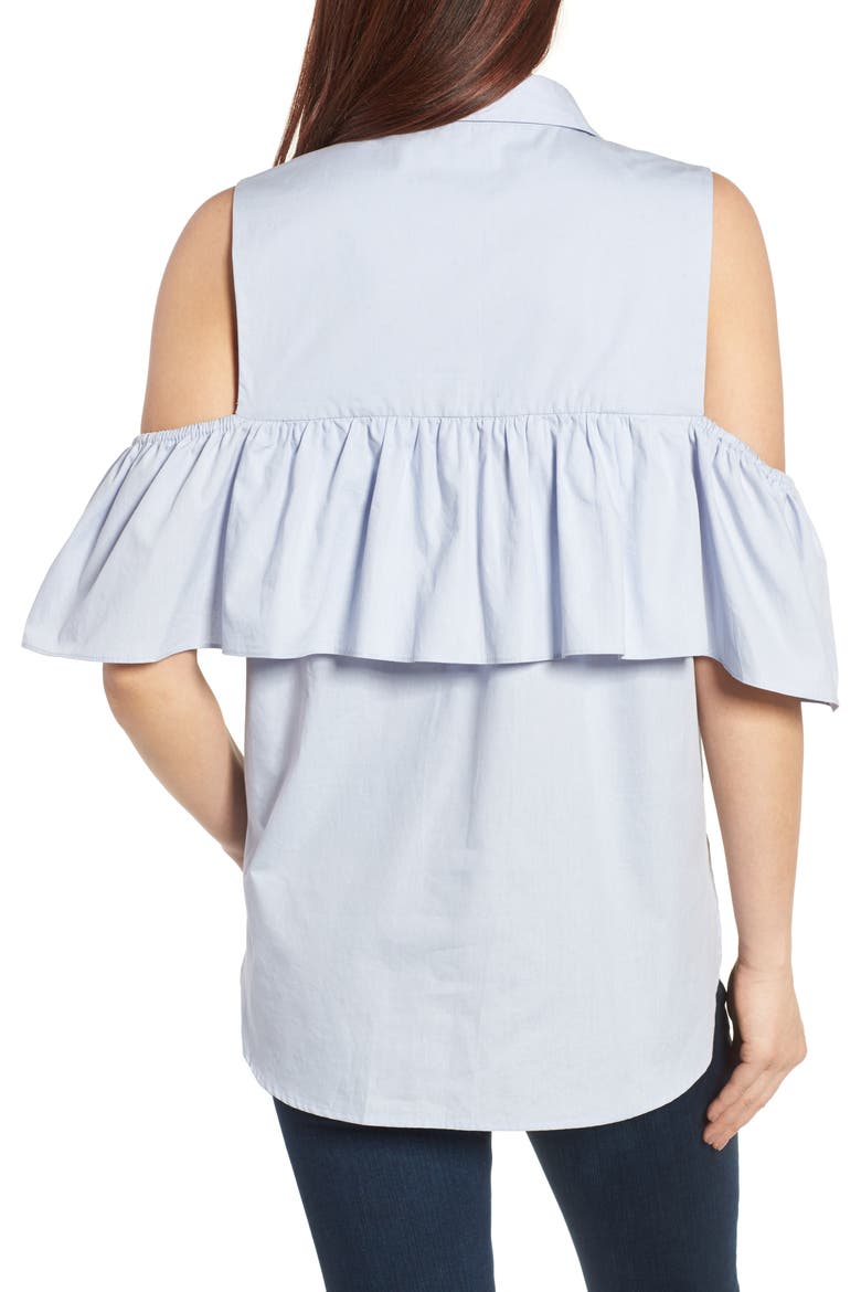 Ruffled Cold Shoulder Top, Alternate, color, BLUE